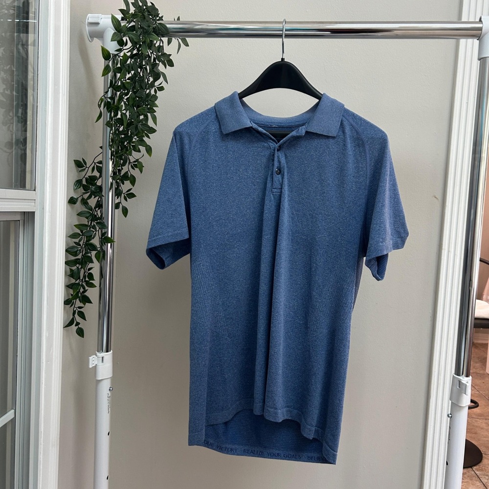 Gently Used Lululemon Metal Vent Tech Polo Shirt Heathered Blue Mens